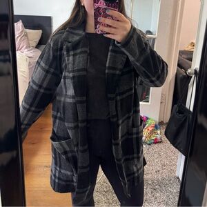 Women's Plaid Cardigan - Black and Gray